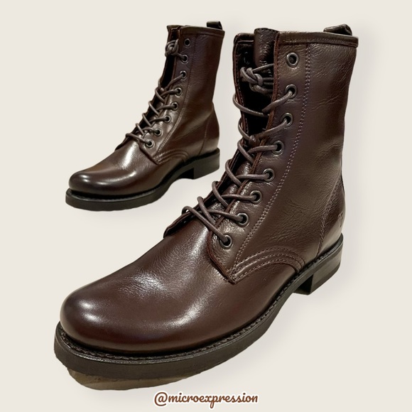 Frye Veronica Combat Brown Leather Lace Up Moto Combat Military Comfy Ankle Boot - Picture 14 of 14